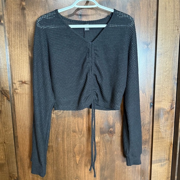 SHEIN Knit Sweaters lot of 2 green and black cropped drawstrin adjustable fronts - Picture 4 of 10